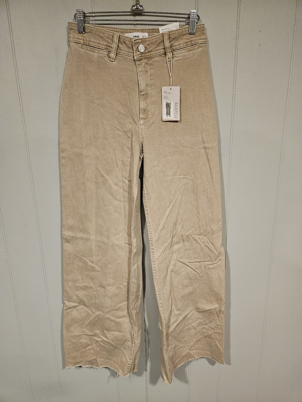 Mango MNG Catherine Culotte High Rise Wide Leg Jeans Womens Size 4 Tan 26x28 NWT